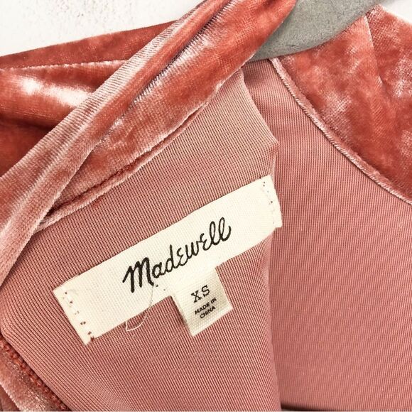 MADEWELL | Crushed Velvet Peach Mock Neck Cap Sleeve Dress Women’s Size X-Small - Picture 6 of 11